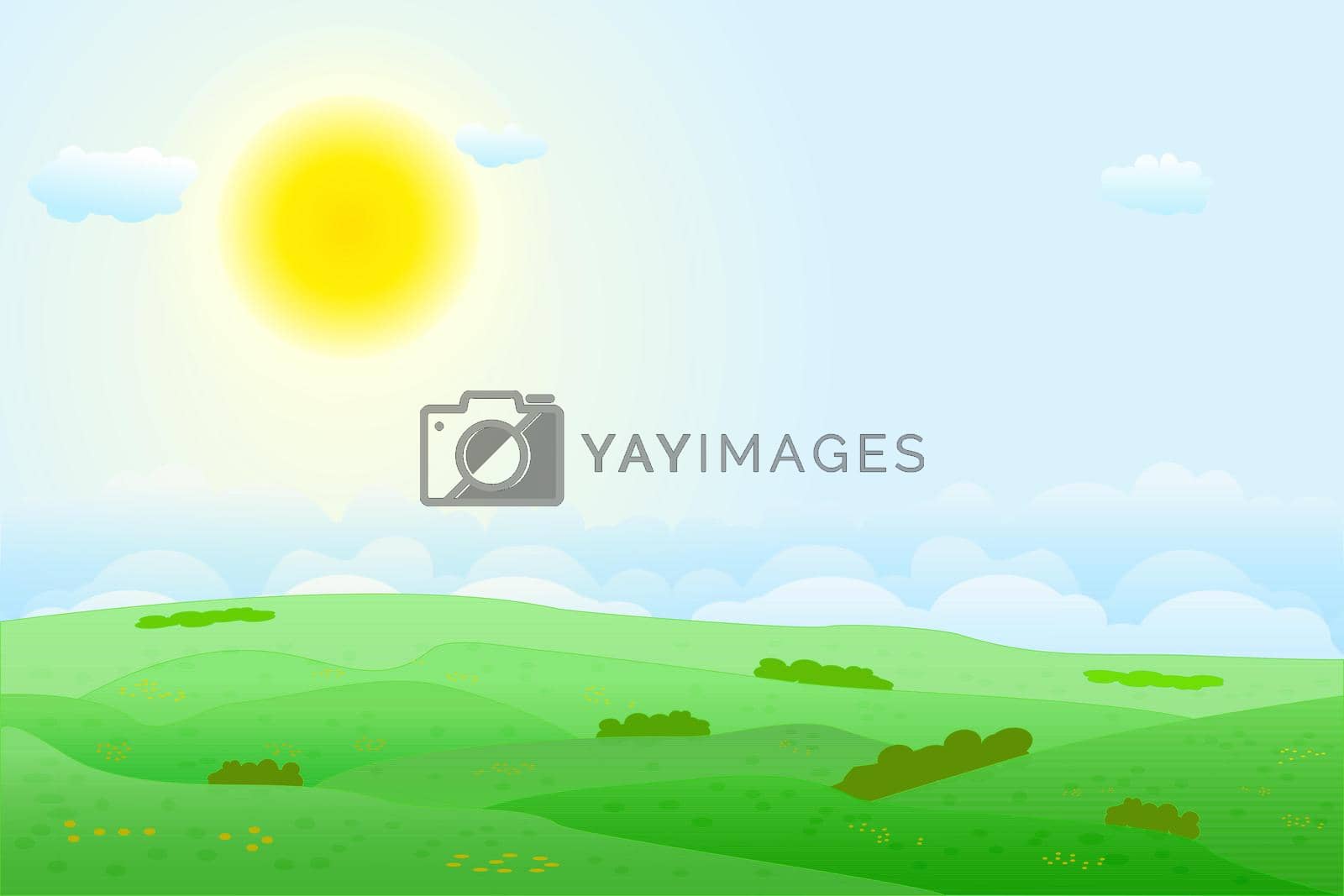 Lovely rural nature. Countryside view. Valley scenery. Agricultural land. Stock vector illustration