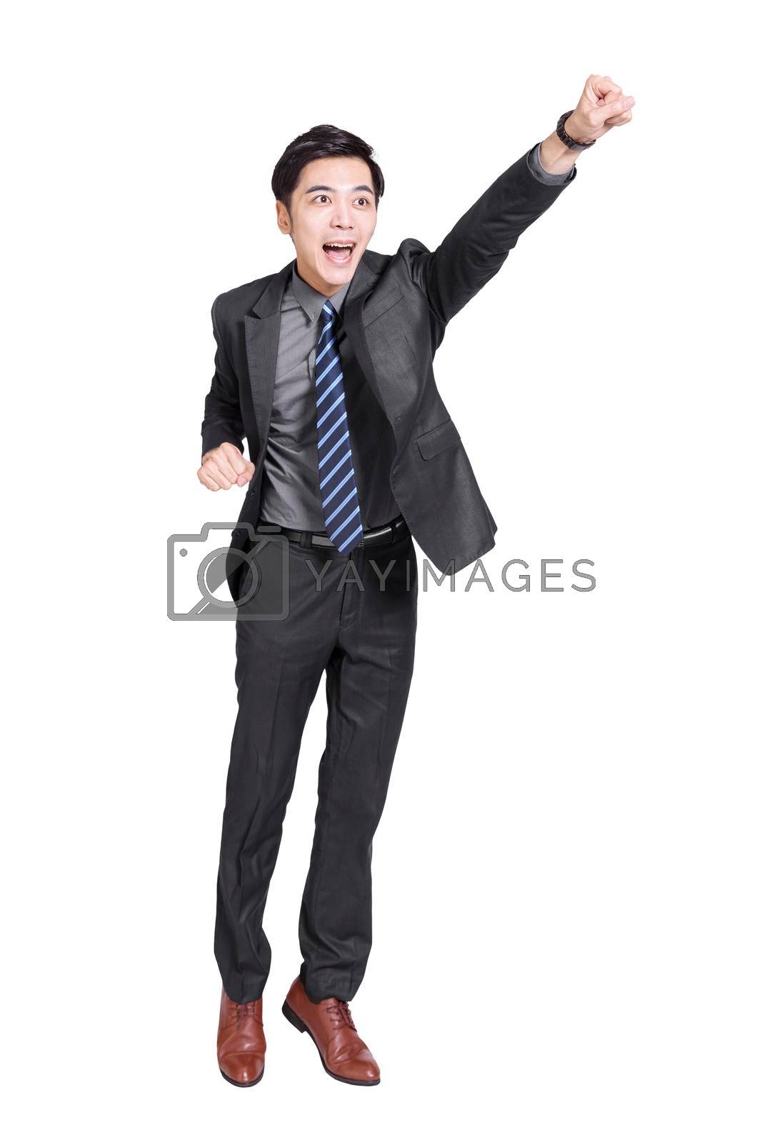 Royalty free image of Young businessman raising hands up.Isolated on white background. by tomwang