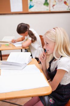 Portrait of pupils doing classwork