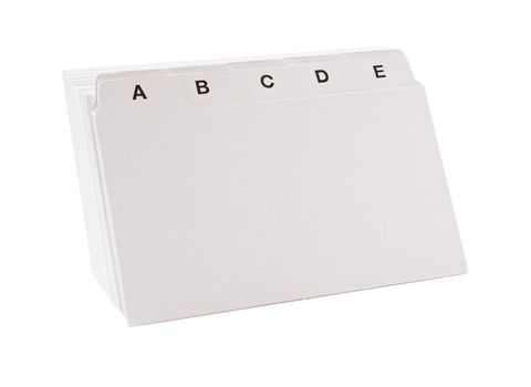White blank cards in alphabetic order