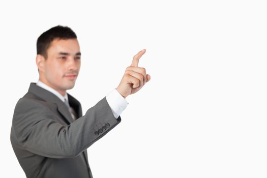 Businessman using invisible touchscreen
