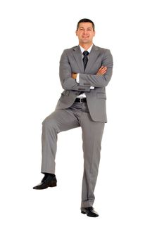 businessman with a foot on a step