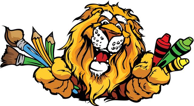 Happy Preschool Lion Mascot Cartoon Vector Image