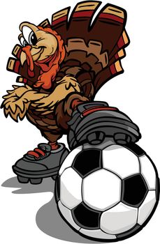 Soccer Thanksgiving Holiday Turkey Cartoon Vector Illustration