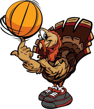 Basketball Thanksgiving Holiday Turkey Cartoon Vector Illustrati