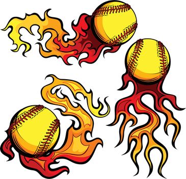 Flaming Softballs with Flames Vector Images