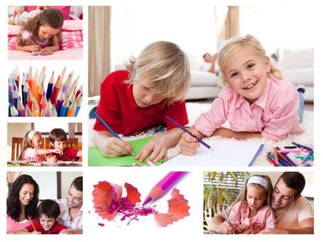 Collage of children coloring