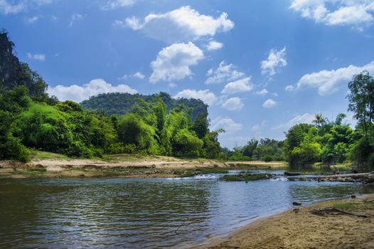 River near Tham Xang Cave. Thathek.
