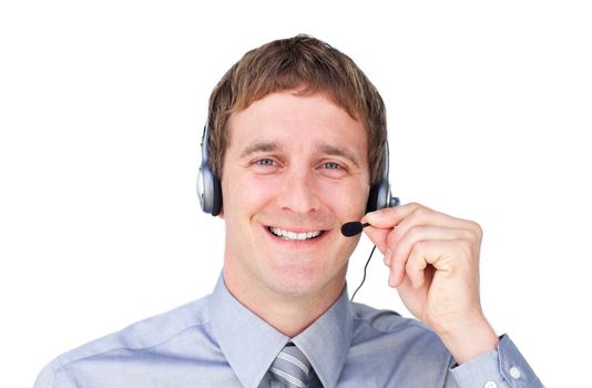 Positive businessmnan with headset on 