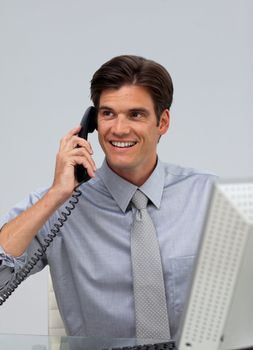 Assertive caucasian businessman on phone 