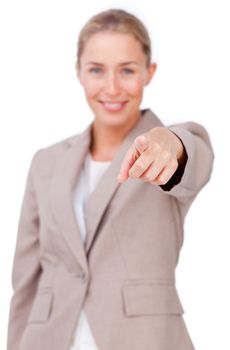 Assertive businesswoman pointing at the camera