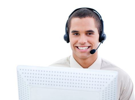 Smiling customer service representative