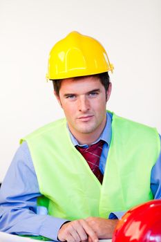 Serious male with hard hat 