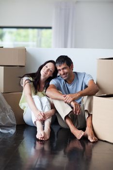 Happy lovers moving house