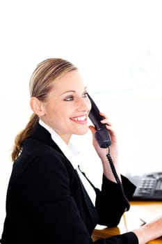 Ambitious businesswoman talking on phone