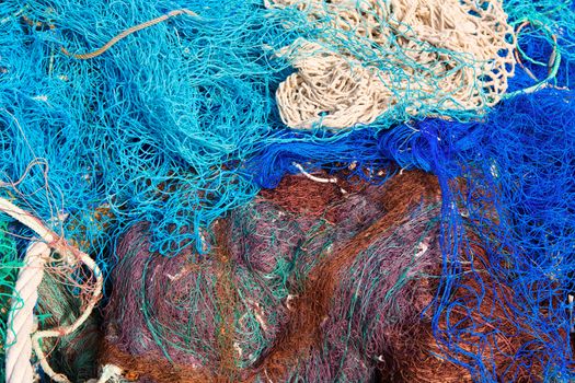 fishing nets pattern mess stacked at port