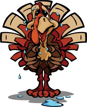 Nervous Thanksgiving Holiday Turkey Cartoon Vector Illustration