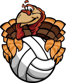 Volleyball Thanksgiving Holiday Happy Turkey Cartoon Vector Illu