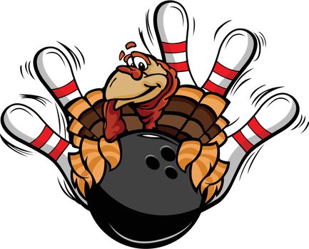 Bowling Thanksgiving Holiday Turkey Cartoon Vector Illustration