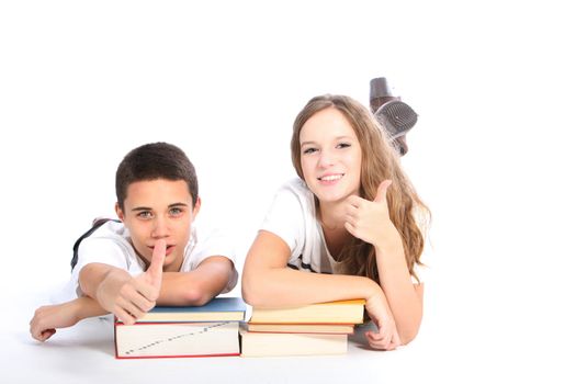 Happy High School Students on White Background
