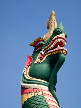 Green naga in Traditional lanna style which is in Wat Suantan