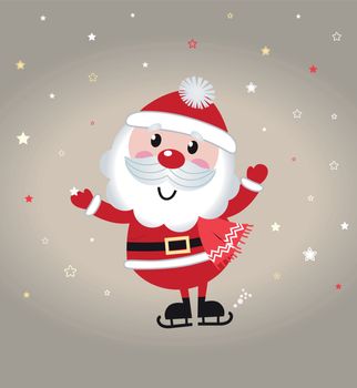 Cute cartoon christmas Santa claus on snowing background