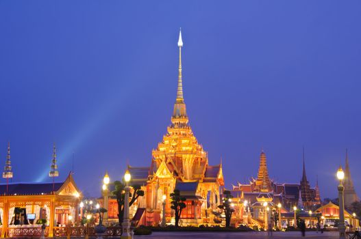 The royal cremation ceremony place at sunset