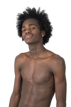 young afro american long hair naked torso isolated