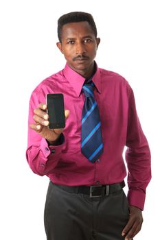 businessman black with tie and phone isolated