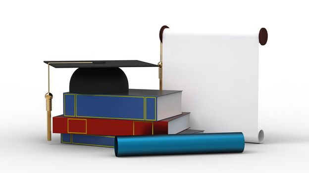 Cap, diploma and books