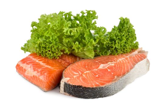 Raw salmon and lettuce