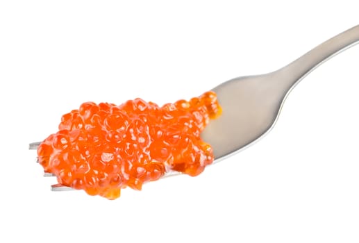 Red caviar on a fork