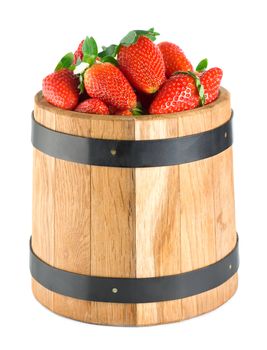 Wooden barrel with strawberries