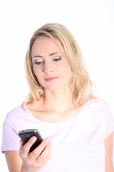 Young woman reading a text message