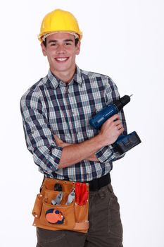 Man with a cordless screwdriver