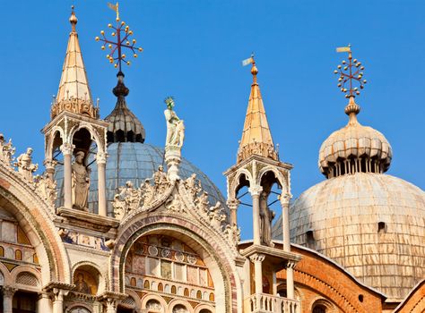 Rooftop detail of the Patriarchal Cathedral Basilica of Saint Mark in Venice