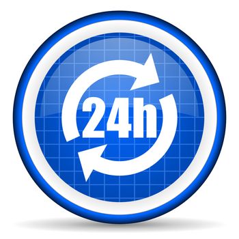 24h blue glossy icon on white background