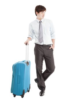 Businessman with suitcase and isolated on white