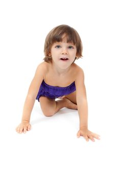 Little girl crawling on the floor