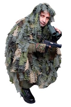 Army recon in camouflage uniform isolated