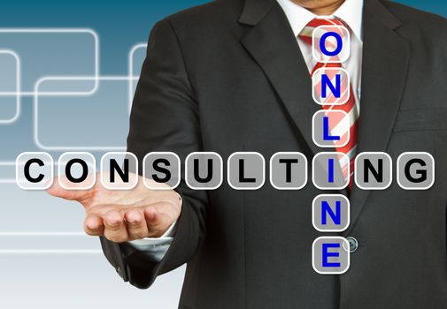 Businessman with wording Online Consulting