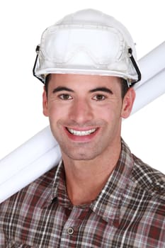 Close-up shot of a grinning tradesman