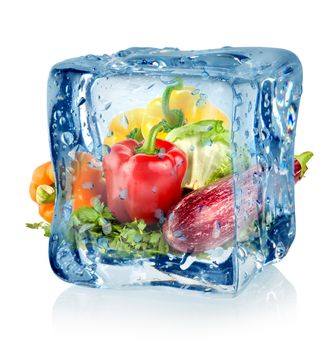 Ice cube and vegetables
