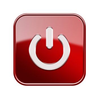 Power button icon glossy red, isolated on white background