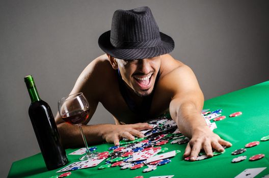 Naked broke businessman in casino