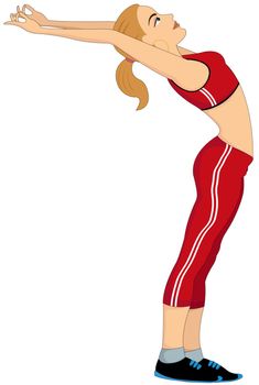 Exercising, woman doing stretching, vector illustration