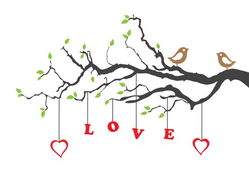 Love birds and a beautiful floral ornament. This image is a vector illustration.