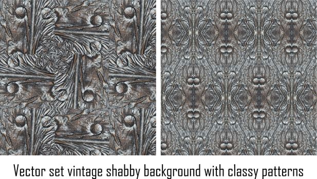 Vector set seamless vintage delicate colored wallpaper. Geometric or floral pattern on paper texture in grunge style.