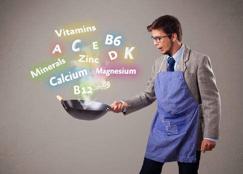 Man cooking vitamins and minerals