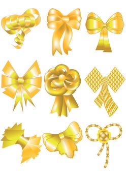 set of unusual gold bows isolated on white